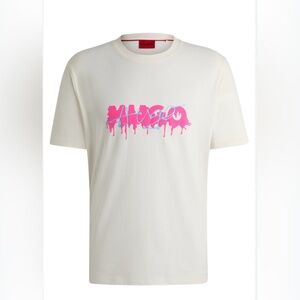 Hugo Boss Cream Tee with Pink and Blue Graphic